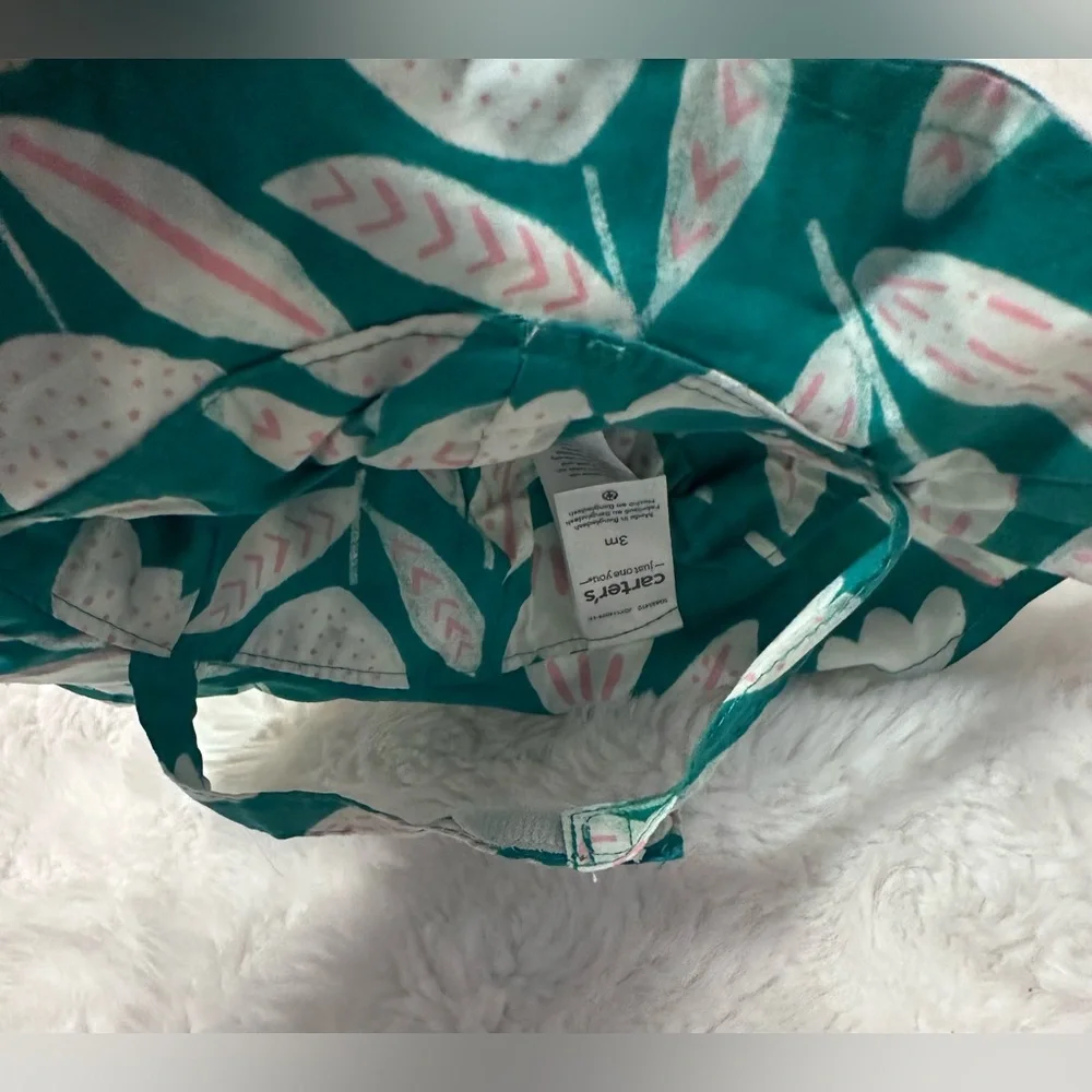 Carter’s 3M Floral Dress Set with Bloomers & Sun Hat | Green Tulip Print